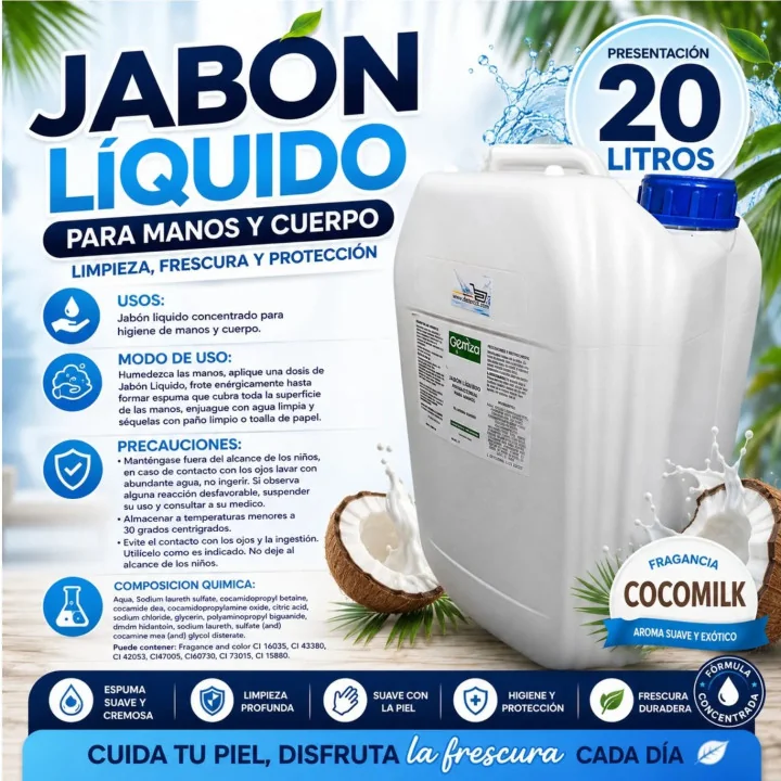 Jabón Líquido Antibacterial Industrial para Manos 20 L - Fragancia Coco milk
