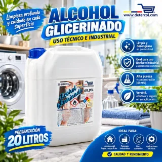 Alcohol antiséptico de uso cosmético con glicerina por garrafa 20 litros