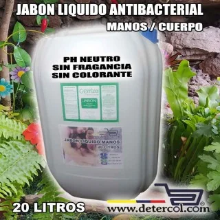 Jabón liquido antibacterial para manos con ph neutro garrafa 20 litros.