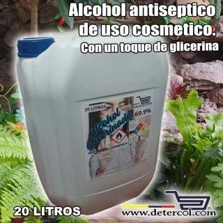 Alcohol antiséptico de uso cosmético con glicerina por garrafa 20 litros