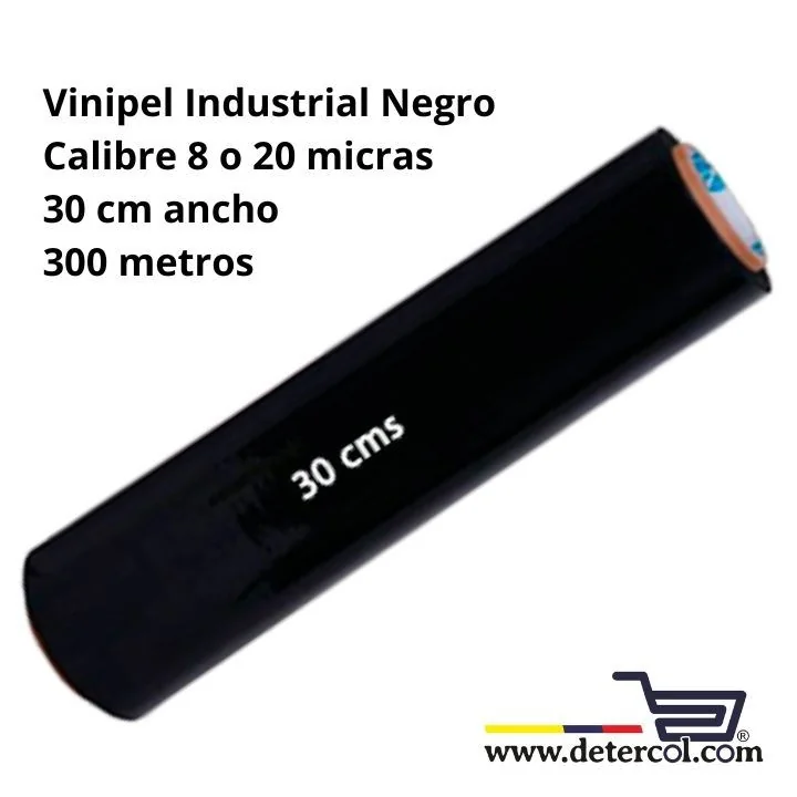 Vinipel, film stretch película estirable color negro, rollo 30 cm ancho por 300 metros.