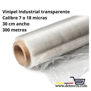 Vinipel, film stretch película estirable transparente, rollo 30 cm ancho por 300 metros.