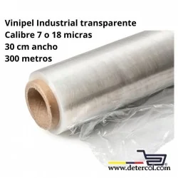 Vinipel, film stretch película estirable transparente, rollo 30 cm ancho por 300 metros.