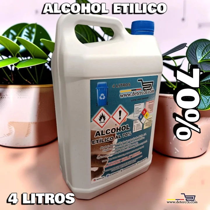 Alcohol etílico al 70% galón por 4 litros.