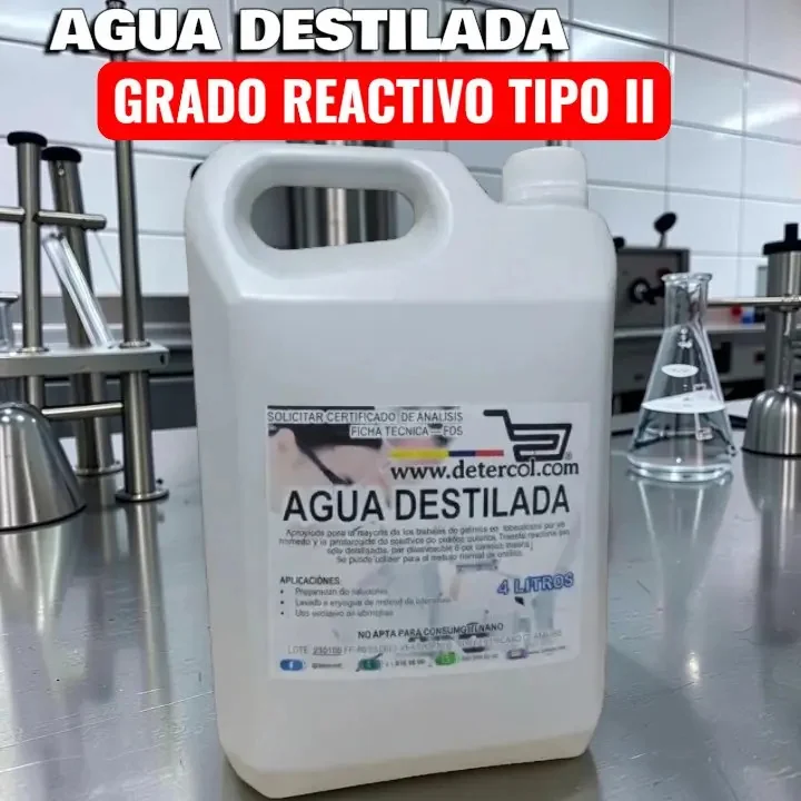 Agua destilada grado reactivo tipo II – Pureza y seguridad 4L