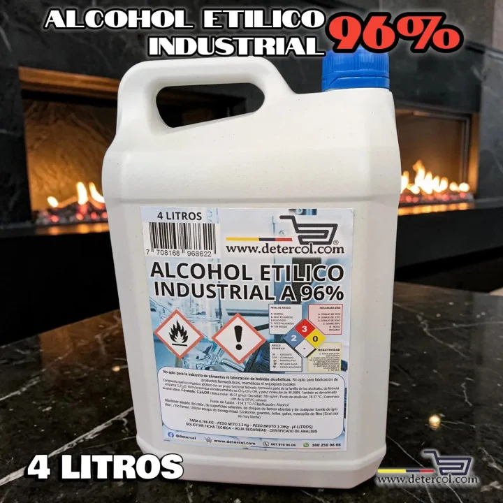 Alcohol Etílico Industrial 96% 4L | Limpieza y Chimeneas