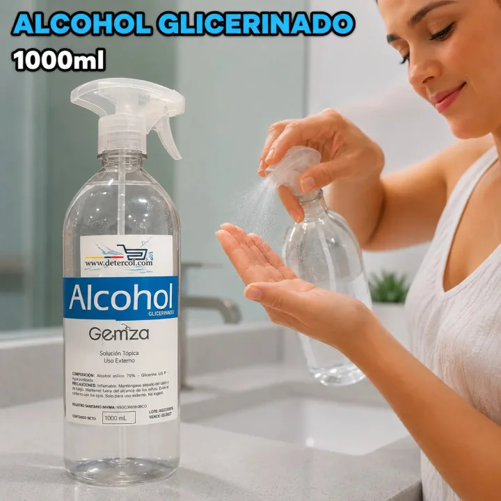 Alcohol antiséptico de uso cosmético con glicerina por 1.000 mL con gatillo atomizador