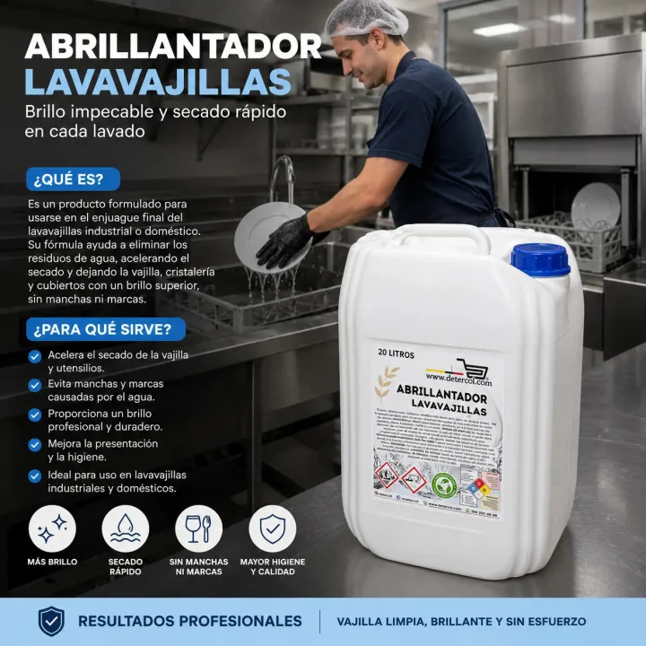 Abrillantador para Vajilla Industrial Elimina Manchas y Acelera el Secado